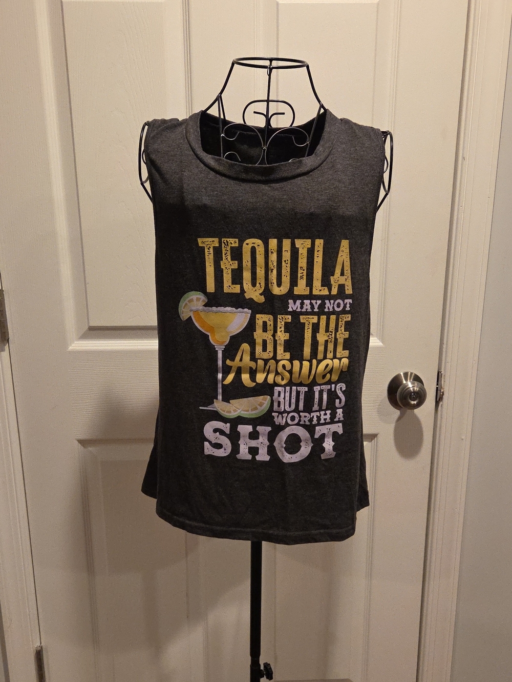SHEIN Charcoal Graphic Tequila Tank with Yellow & White Print